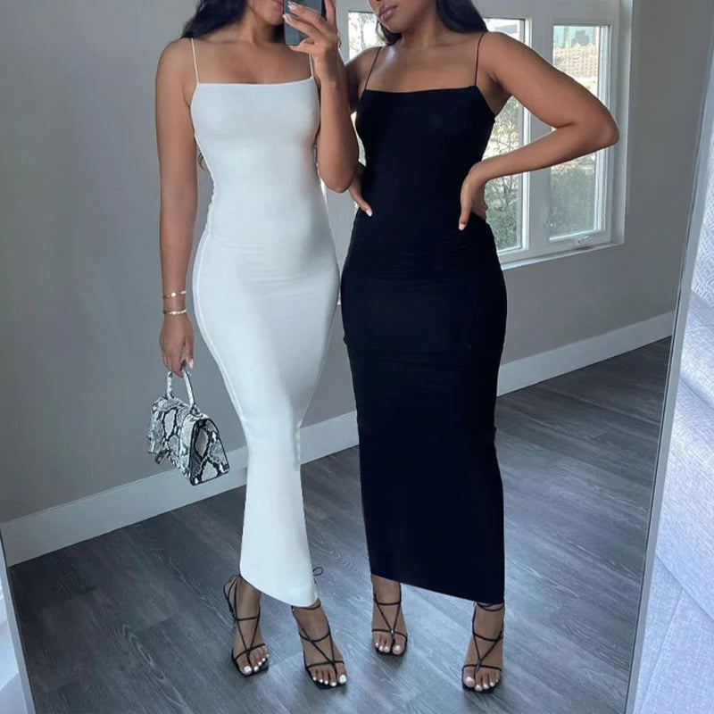 Summer Black Sexy Dress Women Streetwear Sleeveless Backless Solid Spaghetti Strap Bodycon Casual Clubwear Elegant Party Dresses ClothesLuxe