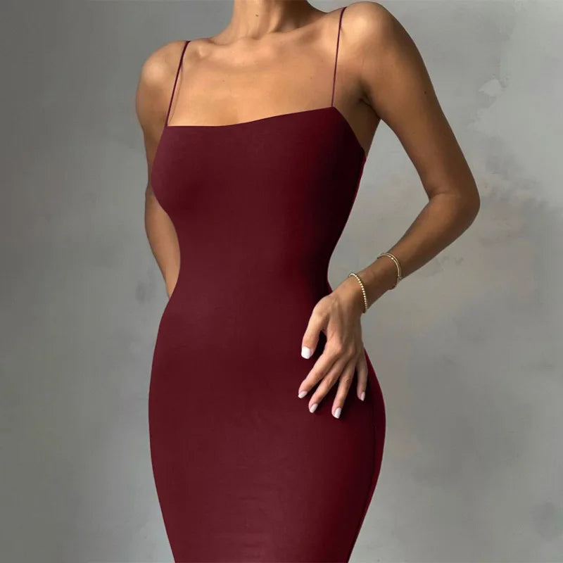 Summer Black Sexy Dress Women Streetwear Sleeveless Backless Solid Spaghetti Strap Bodycon Casual Clubwear Elegant Party Dresses ClothesLuxe